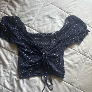 American Eagle Outfitters Navy Polka Dot Blouse
